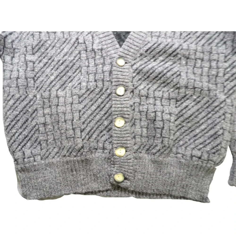 VTG 90s Clochard Men Cardigan Gray Wool Blend Geometric Woven V-Neck Sweater L/G